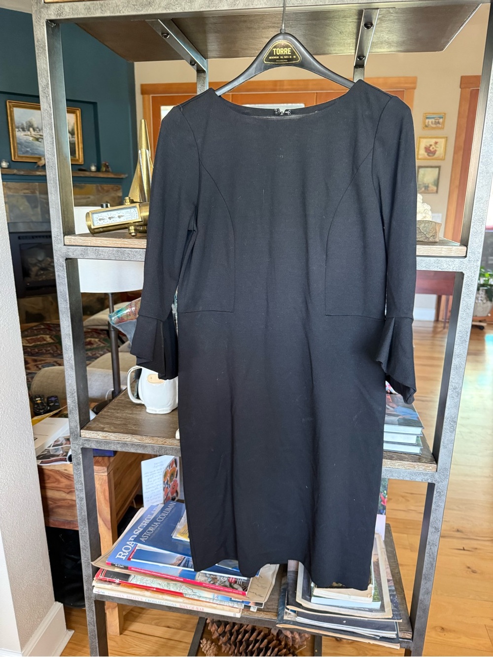 Talbots Black Midi Sheath Dress with Fluted Sleeves